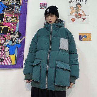 Applique Lettering Hooded Padded Jacket