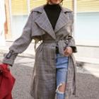 Glen-plaid Belted Long Trench Coat