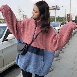 Zipped Front Color-block Fleece Top