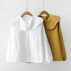 Long-sleeve Ruffle Trim Plain Shirt