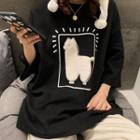 Llama Print Elbow-sleeve T-shirt