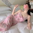 Spaghetti Strap Floral Dress / Plain Light Cardigan