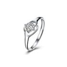 925 Sterling Silver Fashion Simple Hollow Geometric Rhombus Adjustable Ring With Cubic Zircon Silver - One Size