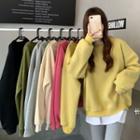 Round-neck Fleece-lined Long-sleeve Cropped / Long Long-sleeve Sweatshirt