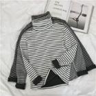 Turtleneck Fleece-lined Striped Top