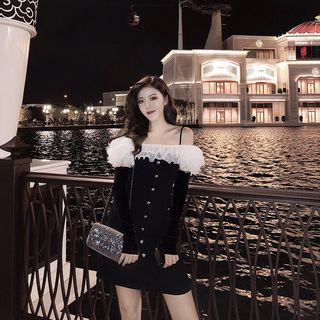 Color-block Mesh Slim-fit Sleeveless Dress / Gloves