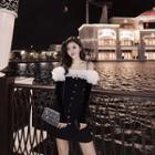 Color-block Mesh Slim-fit Sleeveless Dress / Gloves