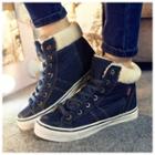 Fleece-lined Denim Lace-up Boots