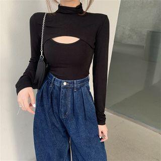 Loose-fit Jeans / Set: Plain Long-sleeve Shawl + Tank Top