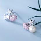Faux Pearl Shell Starfish Sterling Silver Earring 1 Pair - S925 Silver - Stud Earring - Silver - One Size