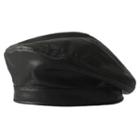 Faux-leather Beret 6145 - Black - One Size