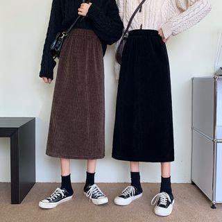 Corduroy High-waist Split Midi Skirt