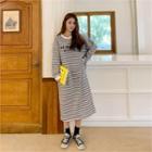 Printed Napped Striped Long Pullover Dress