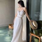 Set: V-neck Crop Camisole Top + High Waist Wide Leg Pants