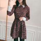 Contrast-collar Floral A-line Shirtdress