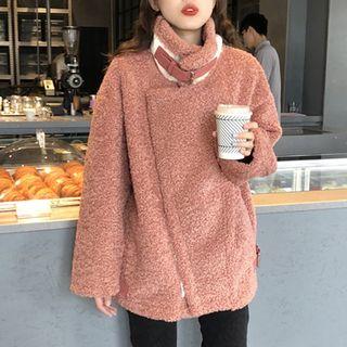 Stand Collar Faux Shearling Zip Aviator Jacket As Shown In Figure - One Size
