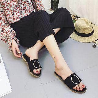 Metal-trim Faux-suede Slide Sandals