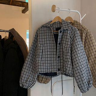 Balloon-sleeve Plaid Quilted Jacket