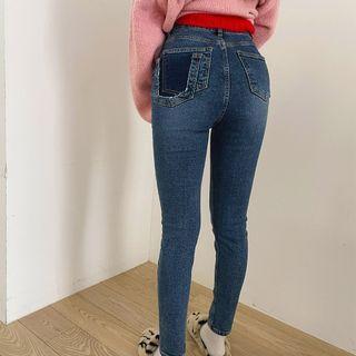 Pocket-detail Napped Skinny Jeans