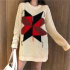 Patterned Cable-knit Long Sweater As Shown In Figure - One Size