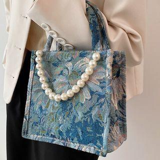 Faux Pearl Mini Canvas Tote Bag