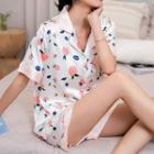 Loungewear Set : Short-sleeve Peach Print Top + Shorts