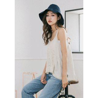 Sleeveless Lace-panel Linen Blend Top