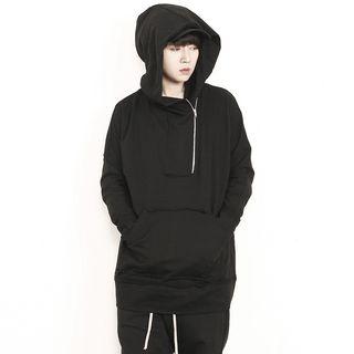 Diagonal-zip Neck Oversized Hoodie