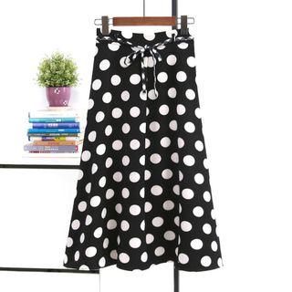 Tie-waist Dotted Skirt Black - One Size