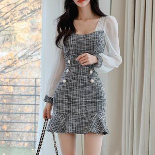 Square Neck Panel Mini Mermaid Dress