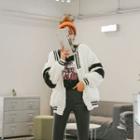 Faux-fur Contrast-trim Blouson Jacket