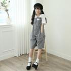 Set: T-shirt + Cropped Gingham Overall Pants Black - One Size