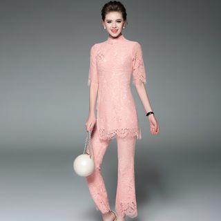 Set: Lace Top + Wide-leg Pants