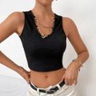 Plain Chain-detail Crop Tank Top
