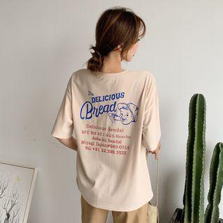 Lettering Cartoon Printing Short-sleeve T-shirt