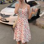 Drawstring Waist Cherry Printed Dress