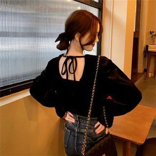 Long-sleeve Tie-back Top Black - One Size