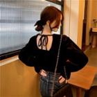 Long-sleeve Tie-back Top Black - One Size