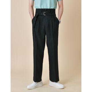 Belted High-waist Dress Pants