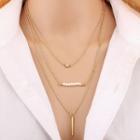 Bar Faux Pearl Pendant Layered Alloy Necklace Gold - One Size
