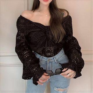 Eyelet Lace Blouse Black - One Size
