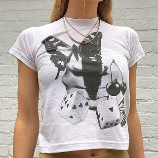 Short Sleeve Print Crop Top