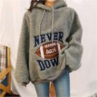 Letter Print Hooded Faux-fur Pullover