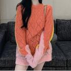 Loose Fit Contrast Midi Sweater Top - Orange - One Size
