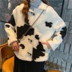 Color-block Toggle Furry Jacket White - One Size