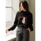 Mock-neck Heart Cat-print Sweater
