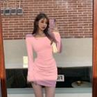 Faux Fur Button Coat / Long-sleeve Mini Bodycon Dress