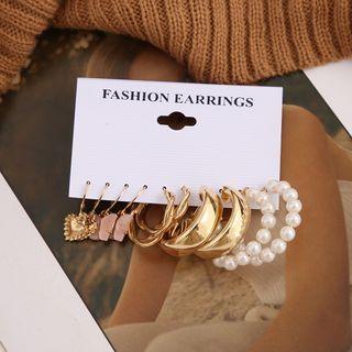 5 Pair Set: Faux Pearl / Resin / Glaze / Alloy Earring (various Designs) 54906 - Gold - One Size