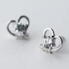 S925 Silver Rhinestone Heart Stud Earrings