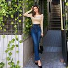 Lace-up Trim High-waist Boot-cut Jeans